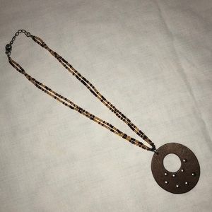 Beaded Necklace with Wooden Pendant